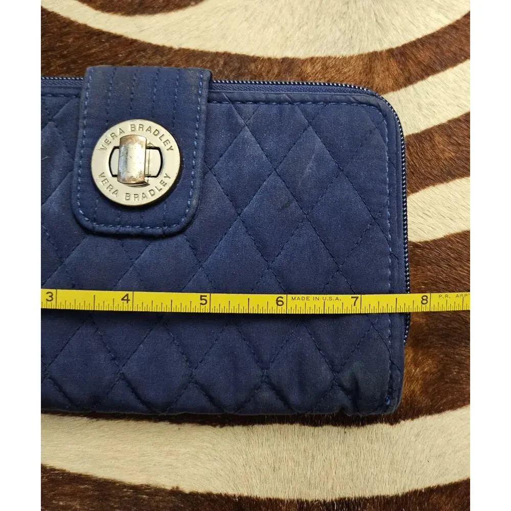 Vera Bradley RFID Turnlock Wallet Classic Navy Blue Quilted Zip Around Travel